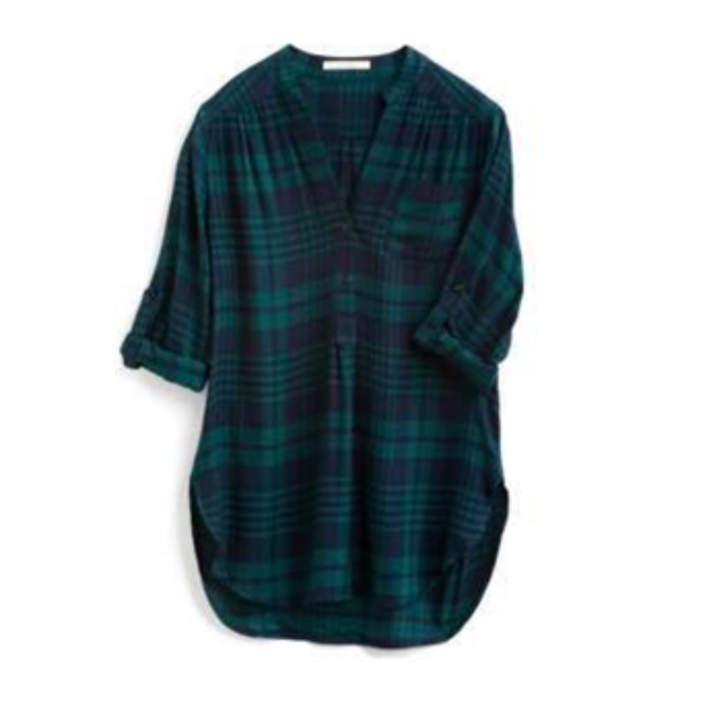 Stitchfix Split Neck Henley Plaid Top